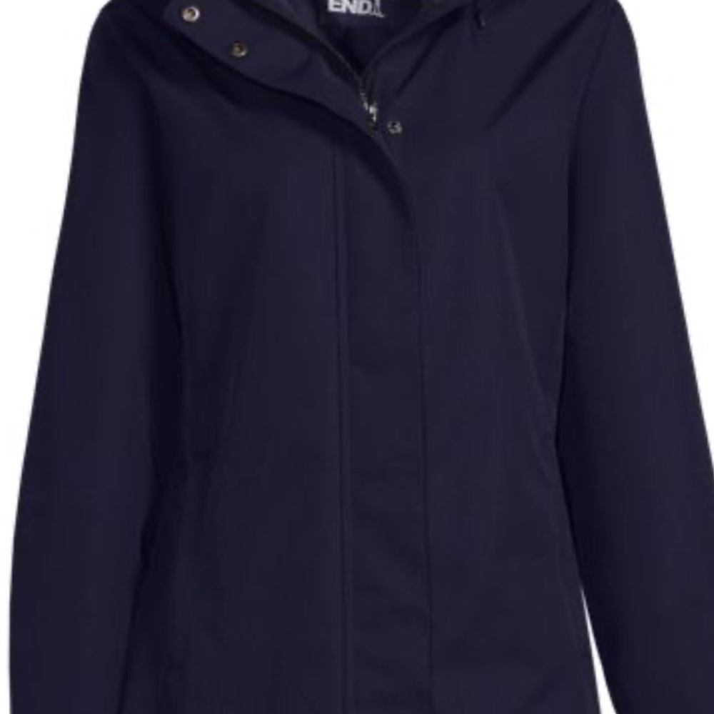 Lands End Navy Women's Water Resistant Wind Hooded Jacket L/T 14/16